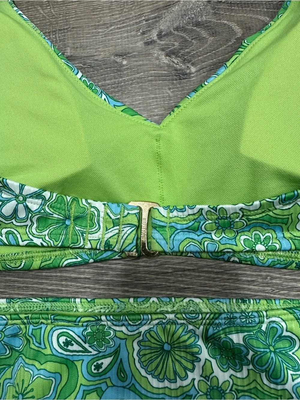Hollister Swim Green/Blue Retro Floral Cheeky Curvy Bikini Set Large Medium